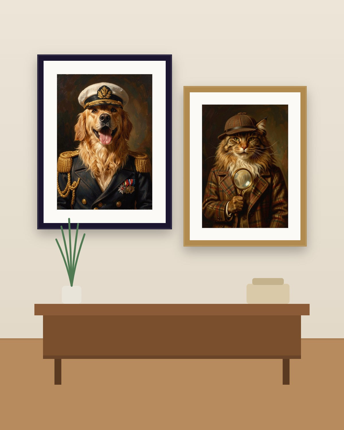 Beispiel: Hund und Katze als gerahmte Portraits