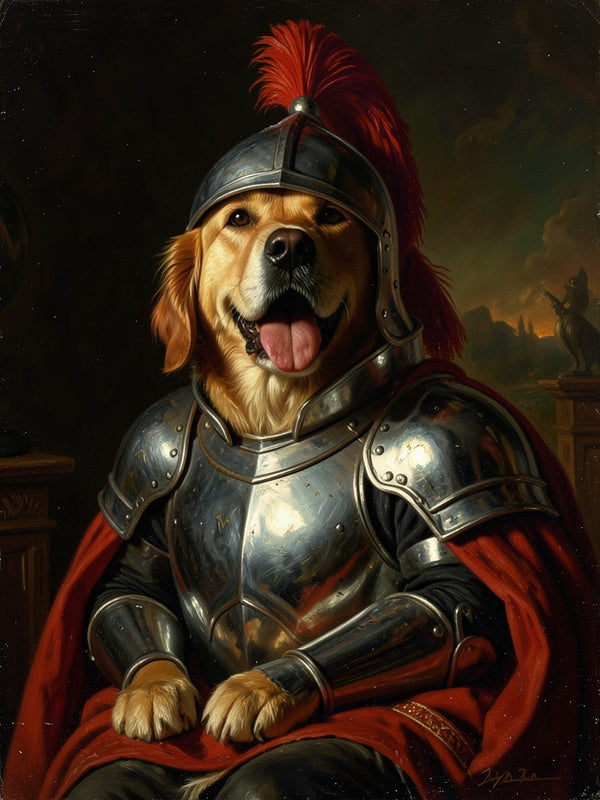 Beispielportrait: Hund im Kostüm Ritter