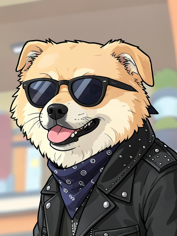 Beispielportrait: Hund im Kostüm Rockstar