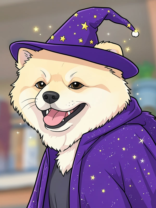 Beispielportrait: Hund im Kostüm Zauberer