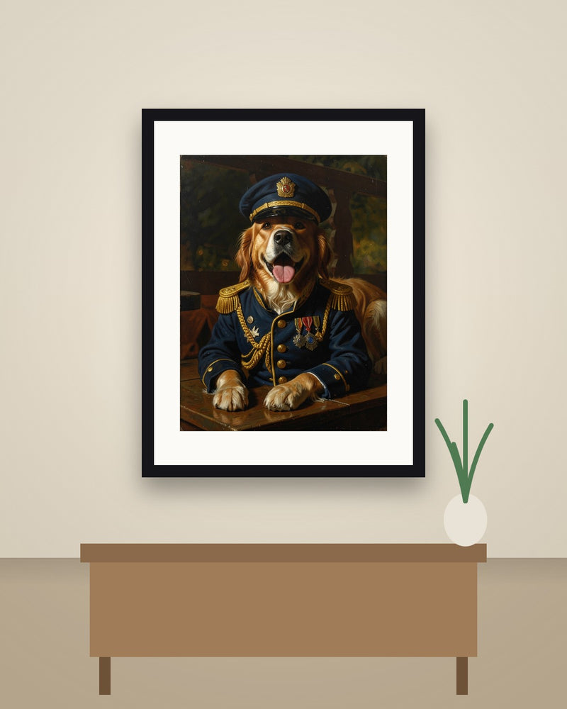 Beispiel-Mockup: gerahmtes Poster mit Admiral-Hundeportrait