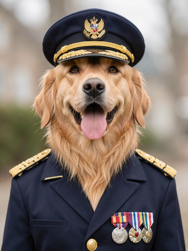 Beispielportrait: Hund im Kostüm Admiral
