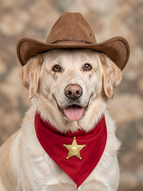 Beispielportrait: Hund im Kostüm Cowboy