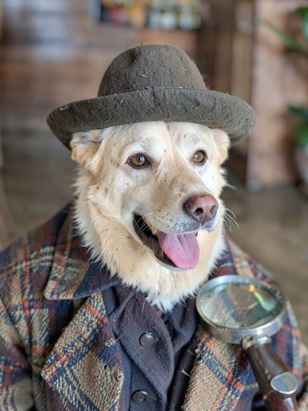 Beispielportrait: Hund im Kostüm Detektiv