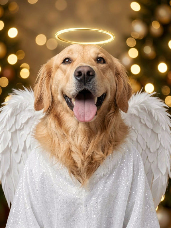 Beispielportrait: Hund im Kostüm Engel