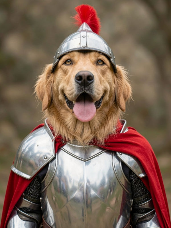 Beispielportrait: Hund im Kostüm Ritter